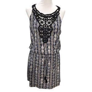 White House Black Market Womens Dress Blue Brown Sleeveless Crochet Sz M